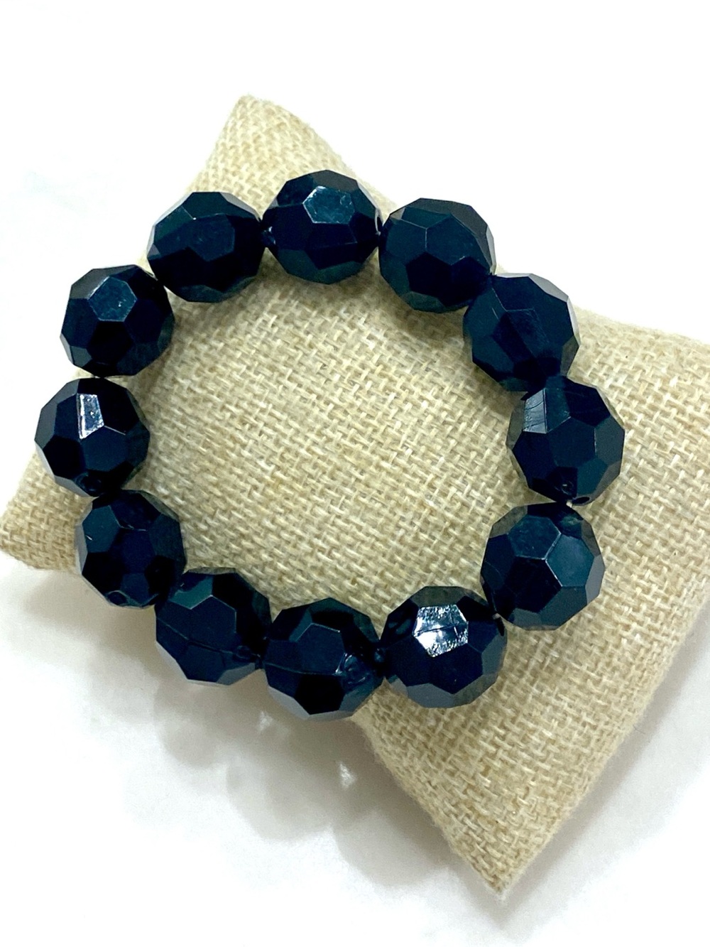 Faceted Black Stretch Bead Bracelet